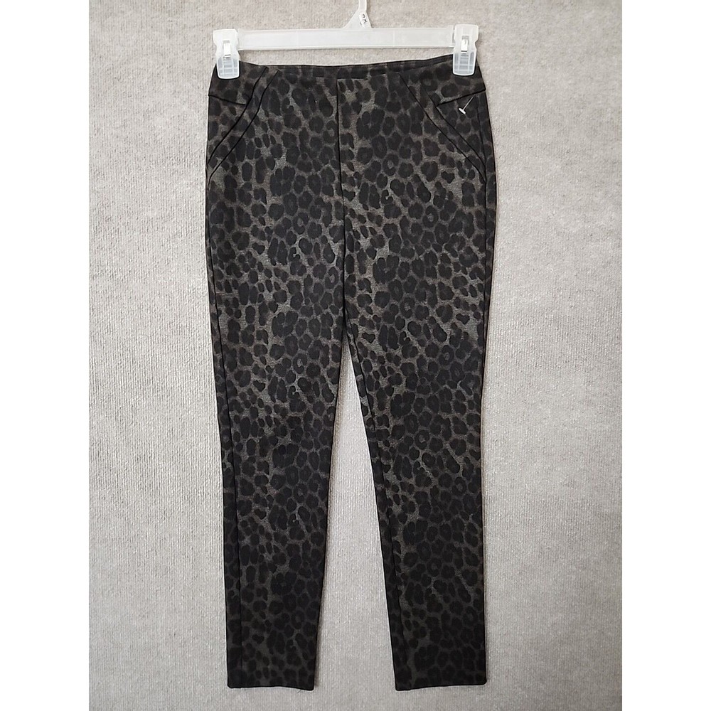 Soft Surroundings Ponte Knit Pull On Pants Womens XS Petite Black Brown Leopard